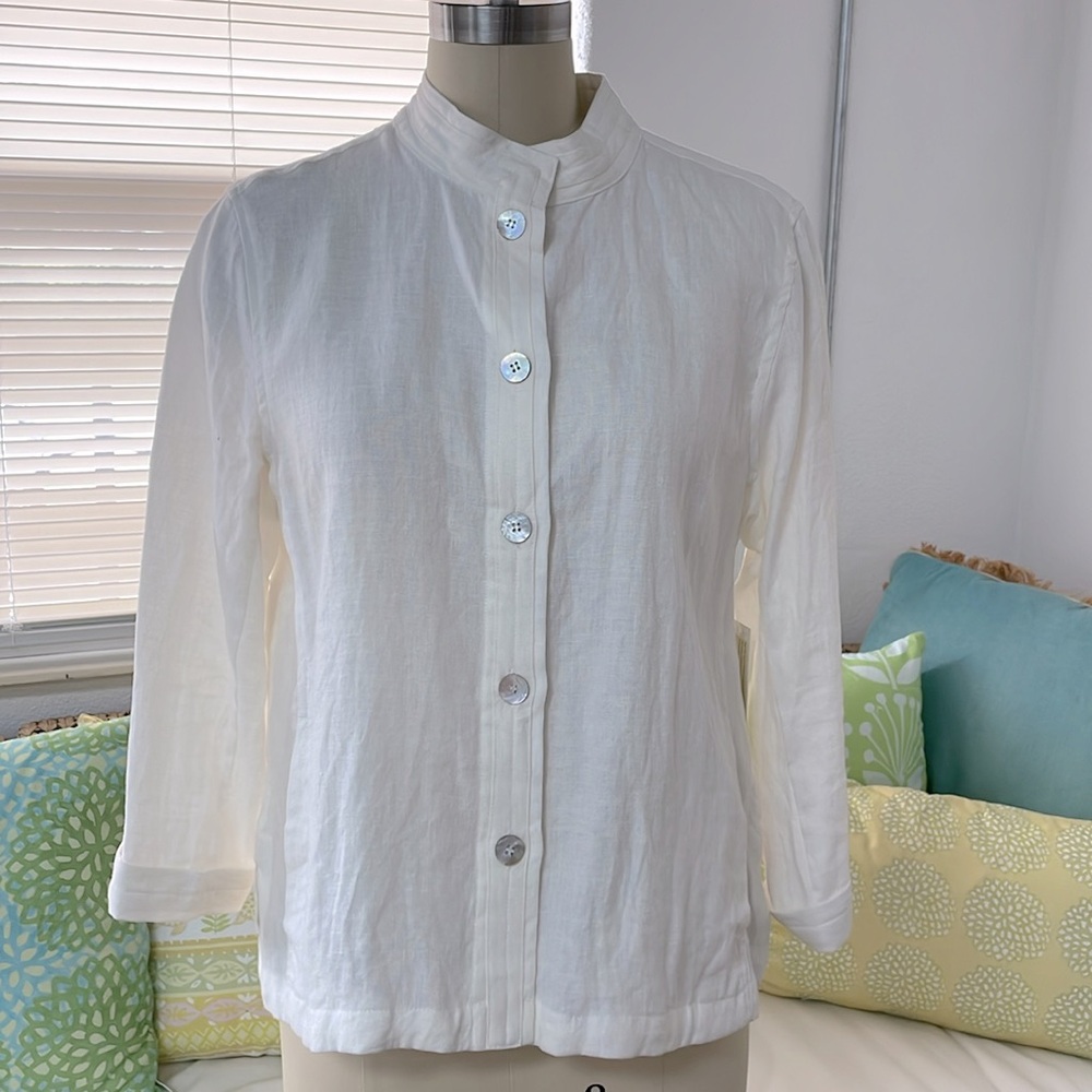 Sigrid Olsen Signature Linen Utility Cropped Jacket White